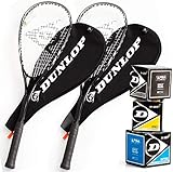 Dunlop Squashset: 2X Squashschläger BIOTEC LITE TI Silver Deluxe + 2X Schlägerhülle + 3...