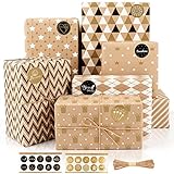 Geschenkpapier Geburtstag, 8 Stück Öko Kraft Geschenkpapier Schwarz Gold, Geschenkpapier Set zum...