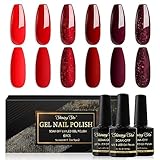 Shining She UV Nagellack Rot,6 Farben Glitzer Rot Burgunder Dunkel Gel Nagellack Set Soak-Off UV...