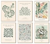 JINZUNRUI Grün Matisse Poster Set, 6 Stück Modern Wandbilder Deko Wohnzimmer Schlafzimmer, Vintage...