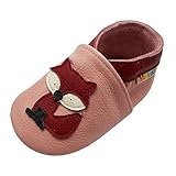 YALION Premium Weich Leder Babyschuhe Krabbelschuhe Lauflernschuhe Hausschuhe mit Fuchs Rosa, EU...