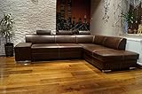 Quattro Meble Ecksofa London II 3z 275 x 200 Dunkelbraun Echtleder mit Ziernaht Sofa Couch mit...