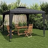 Qnhdfrt Pavillon mit Doppeldach Anthrazit 3,98x2,98 m Robuster Stahlrahmen für Garten Camping und...