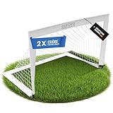 Outivity® Fußballtor für Kinder 2er Set weiß, ohne Stolperfalle, je 120x90cm, inkl. 8+2 Heringen...