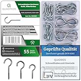 QUADRIOS | Schraubhaken Set | 55 robuste Hakenschrauben mit Gewinde aus verzinktem Stahl für Innen...