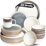 Moritz & Moritz TARENTO 24-tlg. Geschirrset 6 Personen Grau - Elegantes Teller Set aus hochwertigem...