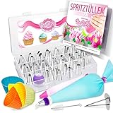 MoNiRo Spritztüllen Set aus Edelstahl - XXL Set mit Tüllen & Silikon Spritzbeutel mit Tüllen -...