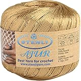 Viskose Garn Altes Gold mit Glitzer Zum Häkeln und Sticken 1 mm, 50 gr, 250 m