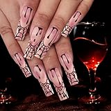 Yivaiks Halloween-Nagelset mit Blutdesign, lange Nägel im Sarg-Stil, rot, französische Spitze,...