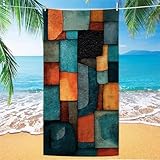 Strandtuch orange Farbe, Mikrofaser Handtuch Abstrakt, Saunahandtuch 60x120cm, Schnell Trocknende...