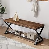 LVB 120cm Rustikales Braun Bank Moderne Aufbewahrungsbank für Schlafzimmer Holz-Metall X-förmig...