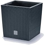 Prosperplast quadratisch Blumentopf in Rattan-Optik Rato Serie anthrazit Volumen 64 L, schwarz, 39 x...
