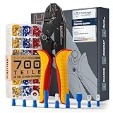BAURIX® Crimpzange mit 700 Kabelschuhe Set – für diverse Verbinder-Arten – Regelbare...