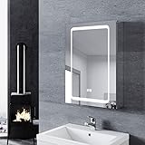 SONNI LED Spiegelschrank mit Beleuchtung 50 × 70cm Aluminium beschlagfrei Kabelloses Scharnier...