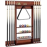 GOPLUS Billardständer, Pool Queue Halter aus Kiefernholz mit 8 Queue-Stifte, 3-stufig, Ball Rack...