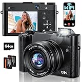 Digitalkamera Optischer Zoom 6X, 5K 64MP Kamera Fotokamera mit WLAN, Kompaktkamera Autofokus, Blitz,...