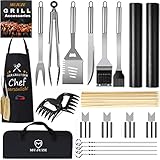 MUJUZE Grill Zubehör Set,Grillset für Männer Papa Geschenk,Grillbesteck Set aus Edelstahl im...