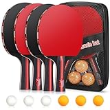 Tischtennis Set, Tencoz 4 Tischtennisschläger Set mit Tischtennisbälle, Profi Ping Pong Set für...