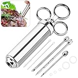 EXTSUD 60ml BBQ Bratenspritze mit 3 Nadeln,in Edelstahl 304 für Alle Teile Grill Marinadenspritze...
