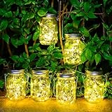 6 Stück Solarlampen für Außen - 30 LED Solar Mason Jar Licht Wetterfest Solar Laterne Hängend...