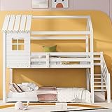 FEZTOY Kinderbett Baumhaus mit Ecktreppe und Fallschutz, Etagenbett mit Treppe 2 Kinder 90 x 200cm,...