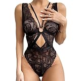 Sexy Damen Dessous Set Damen Babydoll Body Erotisch Damen Spitze Sexy Bodysuit Tiefer V-Ausschnitt...