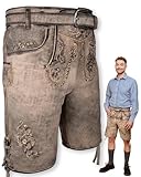 HOFGLANZ Herren Lederhose kurz Antik inkl. Gürtel, traditionelle Trachtenhose in grau und braun,...