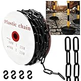 25 m Absperrkette Schwarz Kunststoffkette, 8mm Warnkette Plastikkett, Kunststoff Absperrkette mit 4...