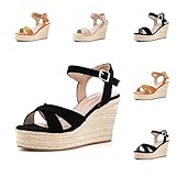Hitmars Plateau Sandalen Damen Keilsandalen Espadrilles Keilabsatz Sandaletten Mode Peep Toe...