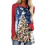 Weihnachten schwimm Oberteil Damen Damen blusen elegant festlich Baseball Shirt Damen Bluse braun...