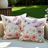 Vorysum 2er Set Outdoor Kissenbezug 40x40 cm Rosa Blumen Dekokissen Wetterfest Kissen Sommer Modern...