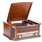 Amhuui Vintage-Plattenspieler, Nostalgischer Plattenspieler Für Vinyl-Schallplatten Mit Bluetooth,...
