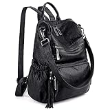 UTO Damen Rucksack PU Washed Leder Modischer Multifunktionsrucksack mit Quastendesign Lässige...