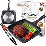 Grillpfanne quadratisch 28 cm, eckige Pfanne steinbeschichtet Antihaft-Pfanne Feuerpfanne, mit...