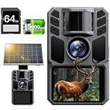 FKPCAM 4K 64MP Wildkamera Solar, Eingebaute 5000mAh Lithium-Batterie mit 64GB Speicherkarte,...