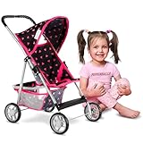 Kinderplay Puppenwagen, Puppen Buggy Kinderwagen, Buggy mit Anschnallgurt und Einkaufsnetz -...