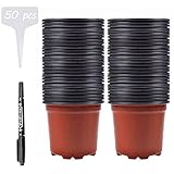 Abimars Kunststoff Pflanztöpfe 10cm, 50 Stück Blumentöpfe für Pflanzen, Anzuchttöpfe Rund mit...