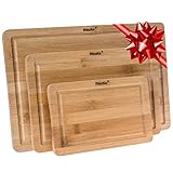 BlauKe® Bambus Schneidebrett Set – Holz Schneidebretter 3er Set – Brotbrett...