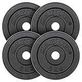 MAXXIVA Hantelscheiben 4er Set Gewichtsplatte je 5 kg Gusseisen schwarz 20 kg Fitness Krafttraining...