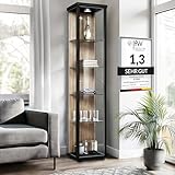 K-Möbel Glasvitrine Stehend (176x37x33cm) - Made in Germany - Vitrinenschrank Schwarz/Sonoma Eiche...