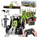 BuzzoXerex Ferngesteuerter Traktor Ferngesteuert, 1:16 RC Traktor mit Anhänger und Licht, 2.4 GHz...