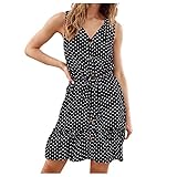 Damen Sommerkleid Lang PüNktchen Tankkleid äRmelloses V-Ausschnitt Knopfleiste KrawattengüRtel...