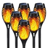 Solarfackeln für Außen Flackernd, 6Stück Solarlampen für Außen Garten, Gartenfackeln...
