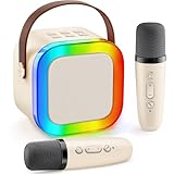 Gontence Karaoke Maschine mit 2 Mikrofonen - Beige Karaoke Mikrofone Geschenke Für Mädchen -...