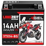 LANGZEIT YTX14-BS Motorradbatterie 12V 14Ah 245A/EN Gel Batterie 12V doppelte Lebensdauer entspricht...