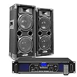 MAX26 PA Anlage Komplett Set, 1200 Watt DJ Boxen Set Lautsprecher mit Verstärker und Kabel,...