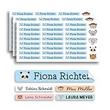 WANDKINGS Personalisierte Namenssticker für Kinder, 72 Stück + 15 gratis Tiersticker, Rechteckig,...