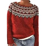 EMATOP Norweger Pullover Damen Langarm Warm Strickpullover Casual Rundhals Winterpullover Elegant...
