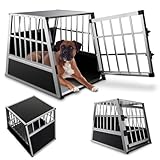 Juskys Alu Hundetransportbox L - 91x66x70 cm - Auto Hundebox robust & pflegeleicht - Gittertür...