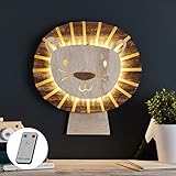 Lights4fun 36er LED Holz Löwe LED Nachtlicht Wandleuchte mit Fernbedienung und Timer Wandlampe...